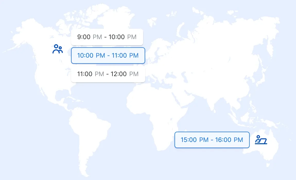 A photo showing that time slots in Trafft booking tool automatically adapt to clients’ time zones