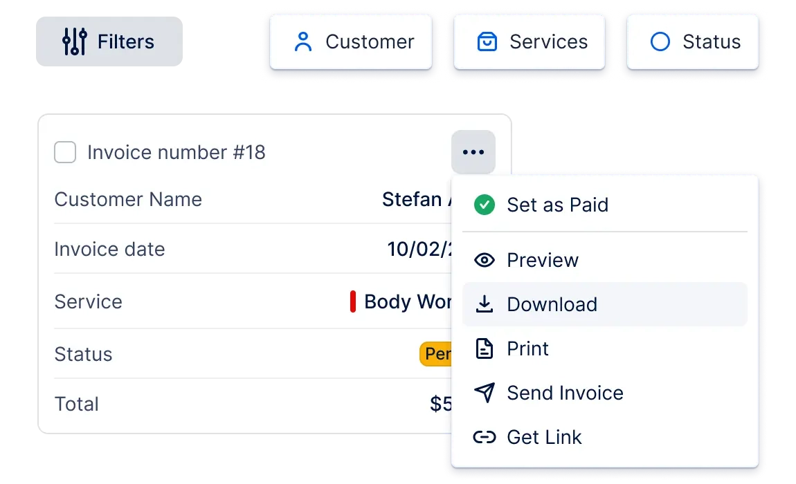 A photo showing the option in Trafft to download an invoice