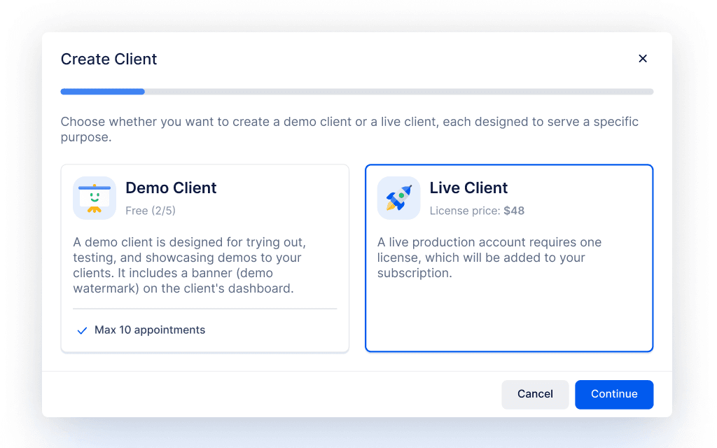 A screenshot of the sign up process for Trafft white label booking software