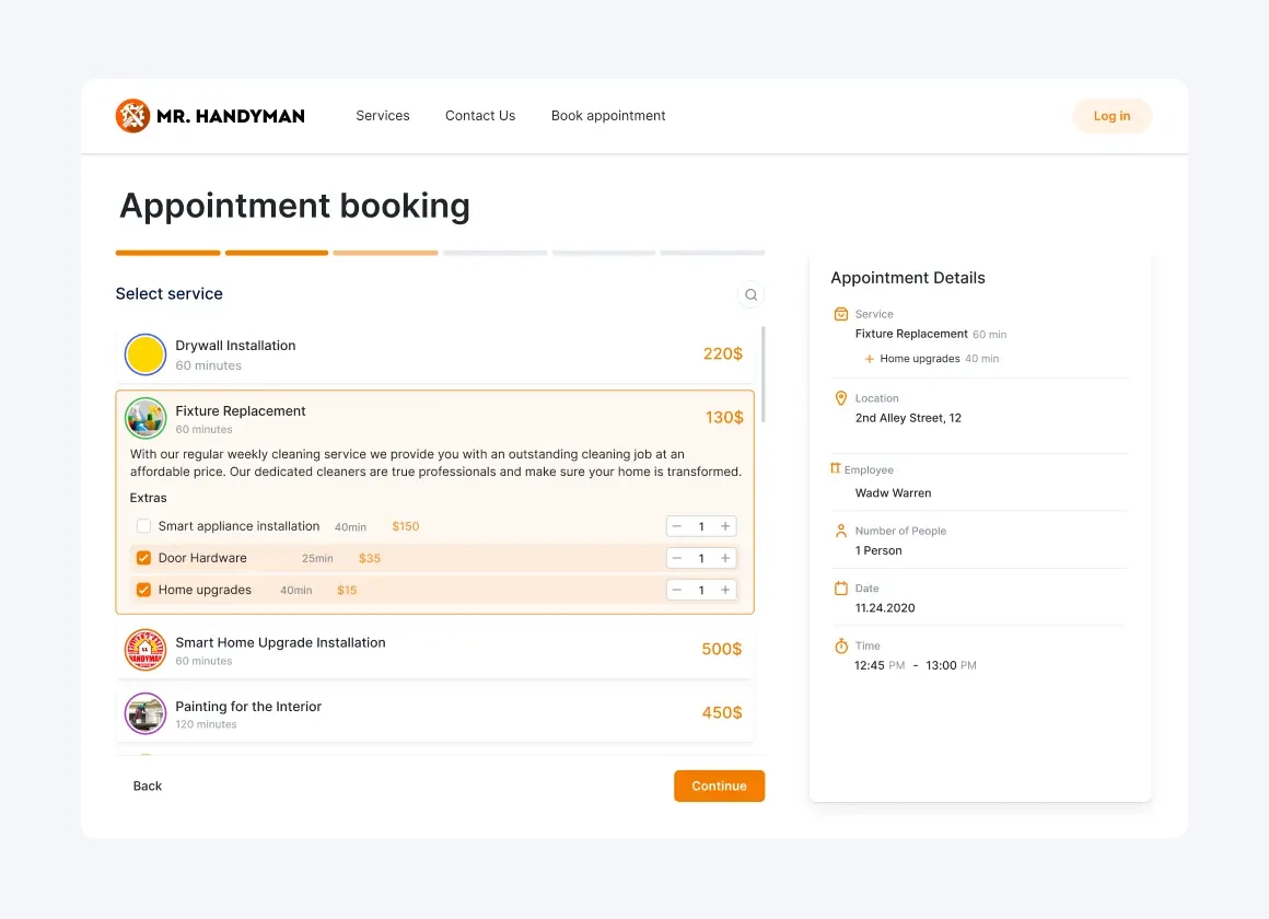 A photo showing one step in the appointment booking process on booking page made with Trafft