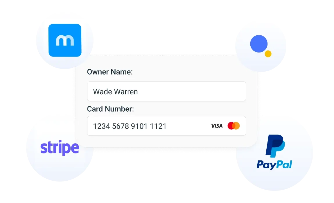 A photo showing Trafft’s payment gateways - PayPal, Stripe, Mollie, and Authorize.net