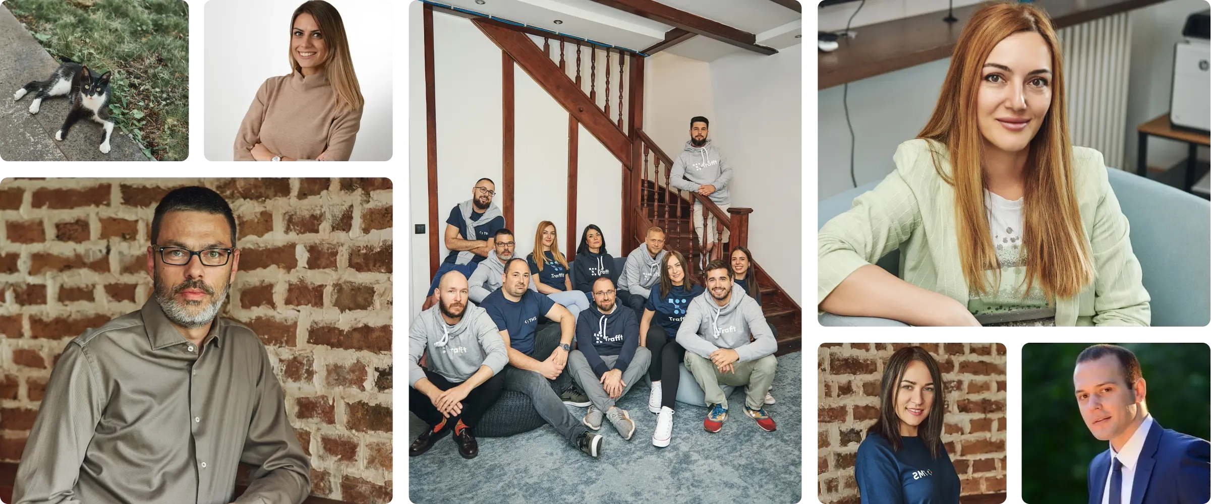 A collage of images of team members of Trafft’s development, marketing and support team