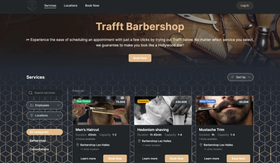 A photo of Trafft’s booking website for barbershop