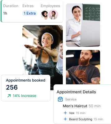 A fitness instructor, a teacher, and a barber managing their appointments with Trafft