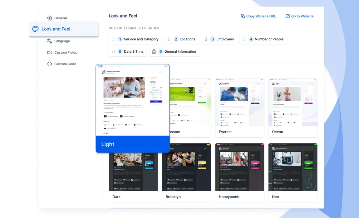 A photo showing the steps how to customize your booking page in Trafft appointment scheduling software