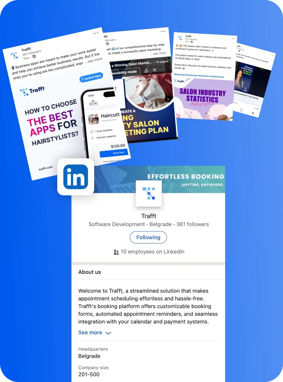 A screenshot of Trafft’s LinkedIn profile