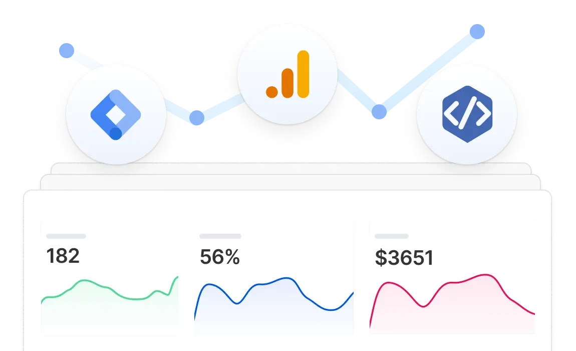 A photo showing icons of Trafft’s integrations with Google Tag Manager, Google Analytics and Facebook Pixel