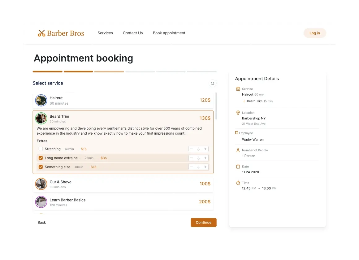 A photo of a booking page for barbershops made with Trafft barber booking software