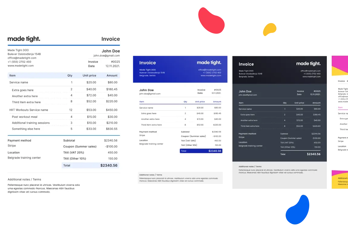 A photo of invoice templates in Trafft scheduling software