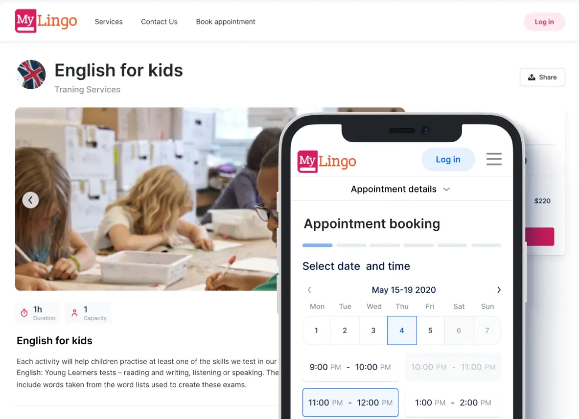 A photo of Trafft’s booking page for teachers, coaches and consultants