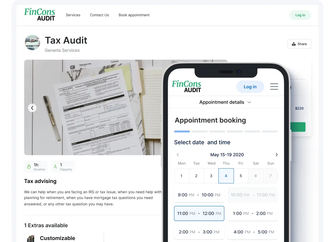 A photo showing Trafft’s booking form for tax advisors