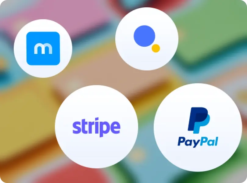 A photo showing icons of Trafft’s integrations with Mollie, PayPal, Stripe and Authorize.net