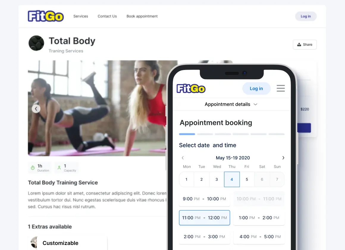A photo of a booking website for fitness studios and gyms made with Trafft gym booking software
