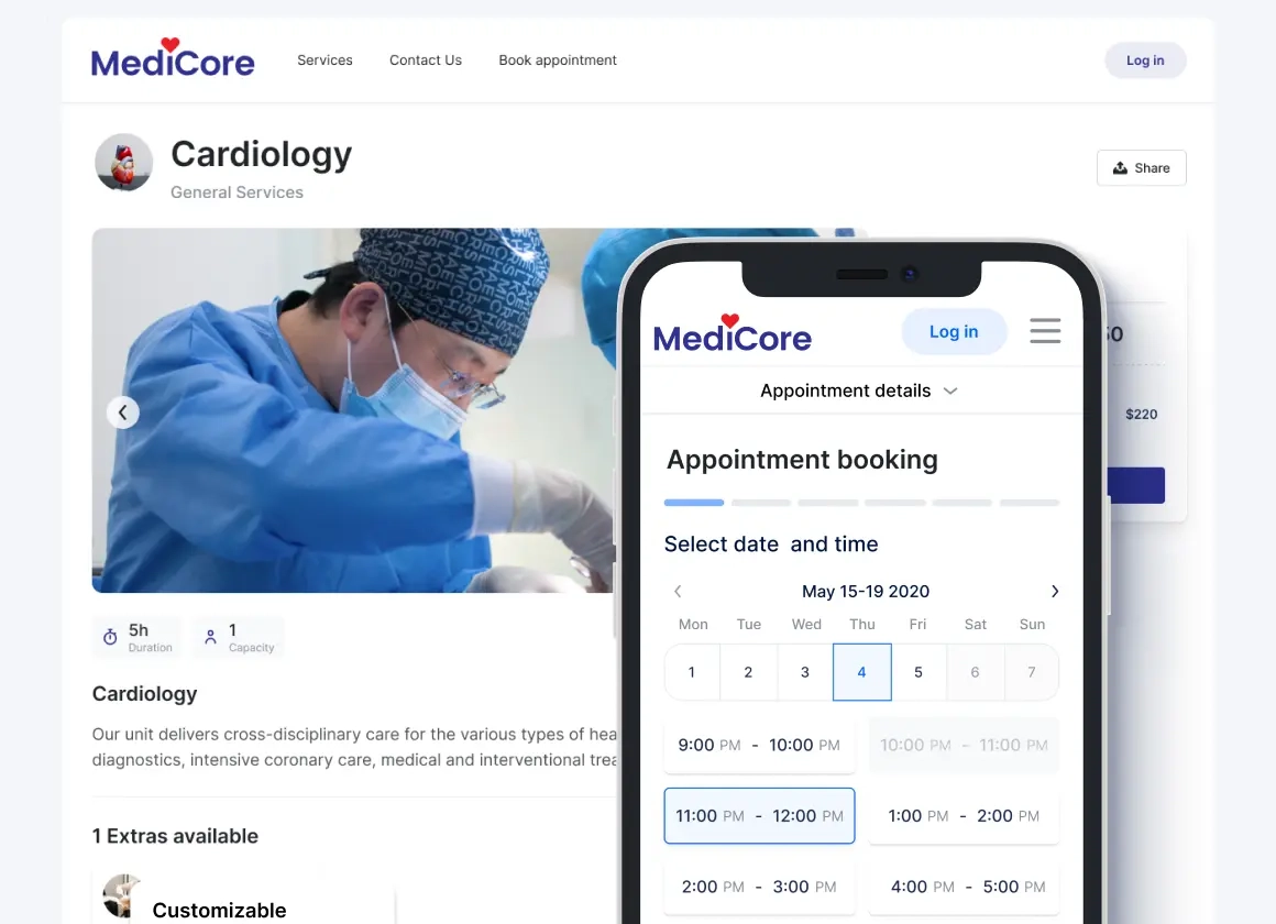 A photo showing a booking page for healthcare made with Trafft scheduling software for healthcare