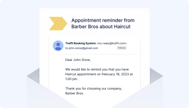 A photo showing an automated email reminder sent from Trafft