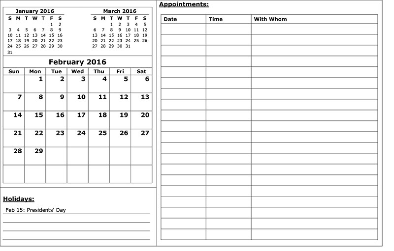 Month Appointment Calendar Template