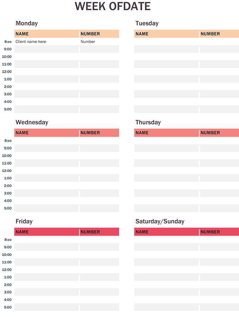 appointment chart template