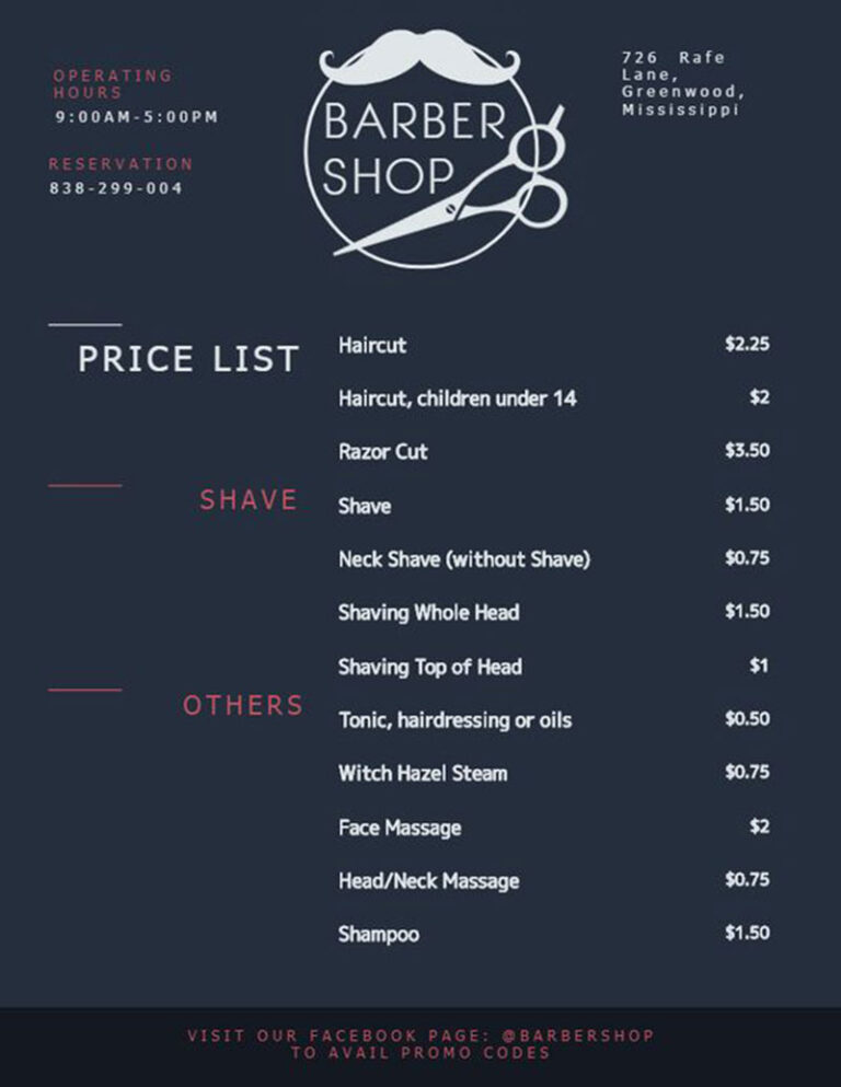 Hair Salon Prices List and Menu Design Ideas