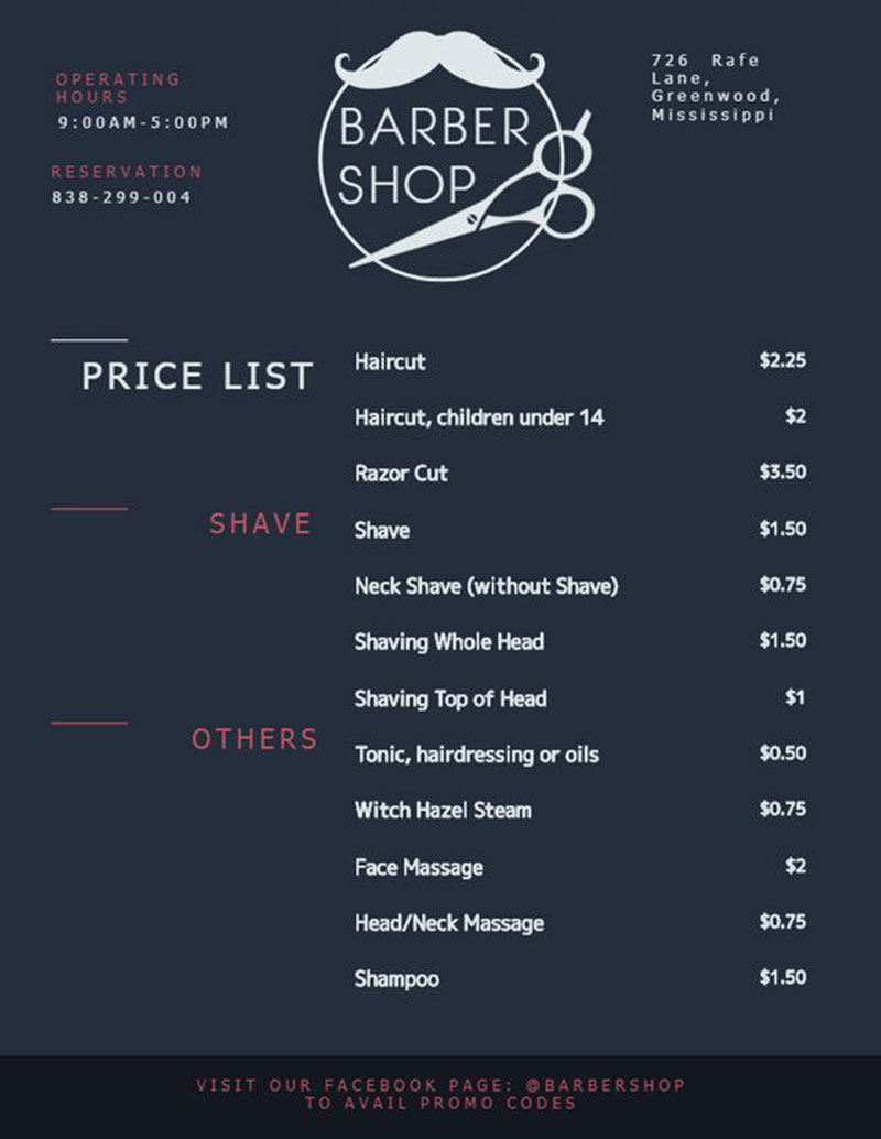 Barbershop Price List
