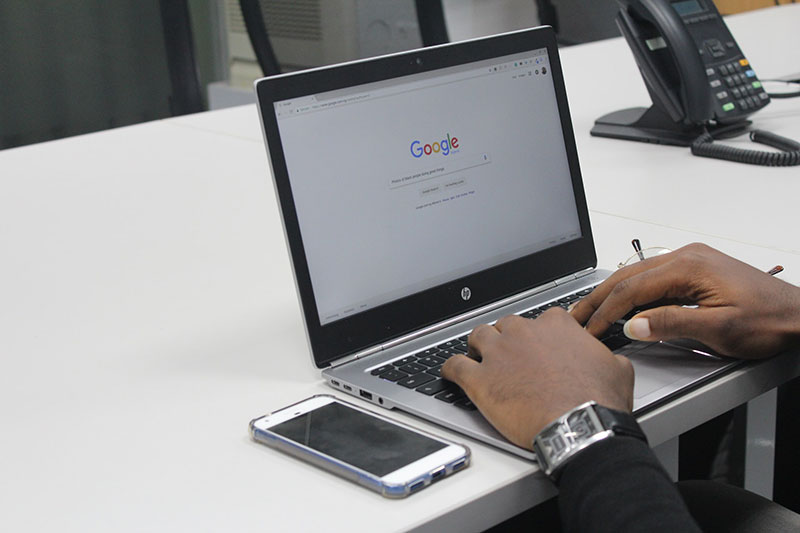 google search engine tab opened on a laptop in order to conduct market research 