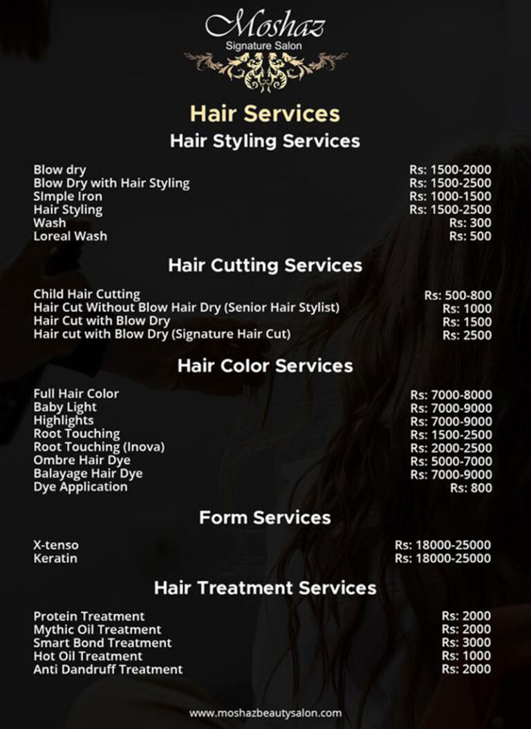 Black And White Hair Salon Price List
