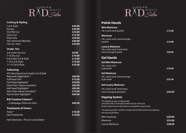 Hair Salon Prices List and Menu Design Ideas