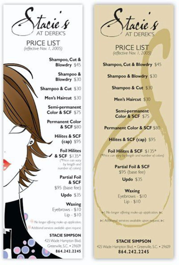 Hair Salon Prices List and Menu Design Ideas