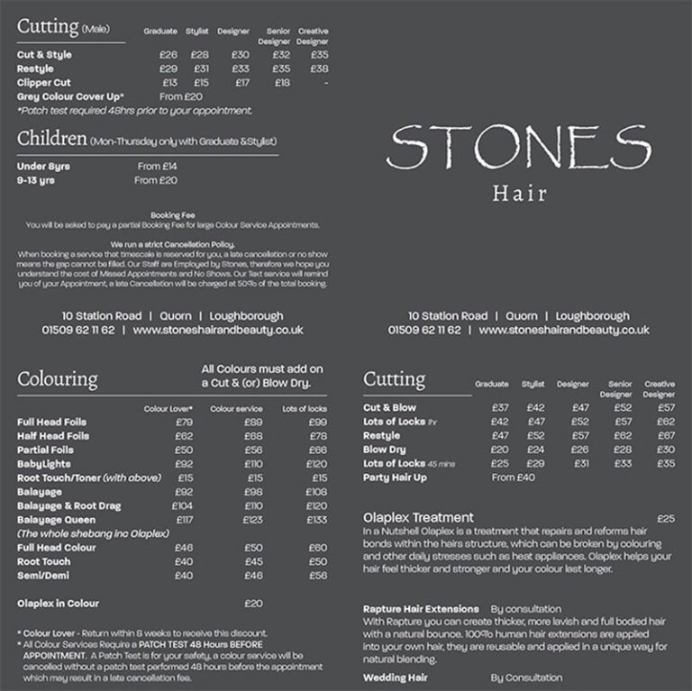 Hair Salon Prices List and Menu Design Ideas