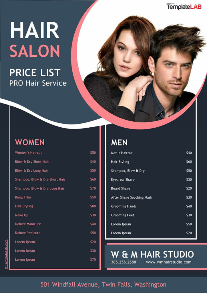Black And White Hair Salon Price List
