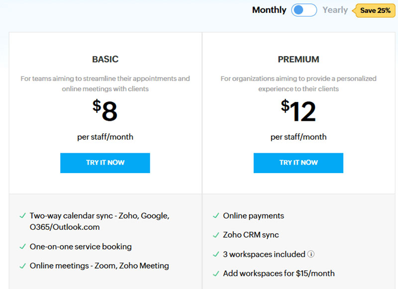 Zoho Bookings' Payment Plans