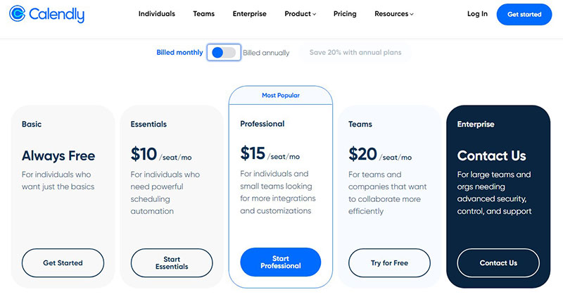 Calendly’s Pricing Structure & Base Features