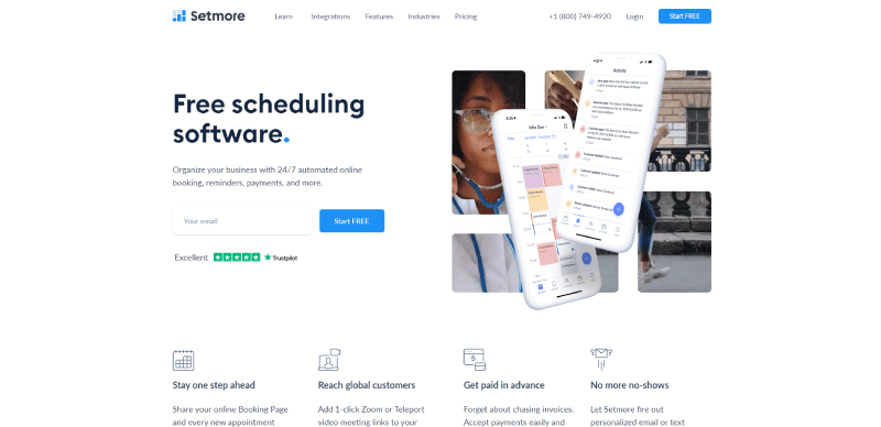 setmore free scheduling software for small businesses homepage screenshot