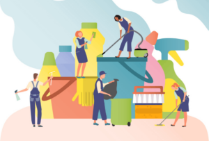 illustration of people doing house cleaning