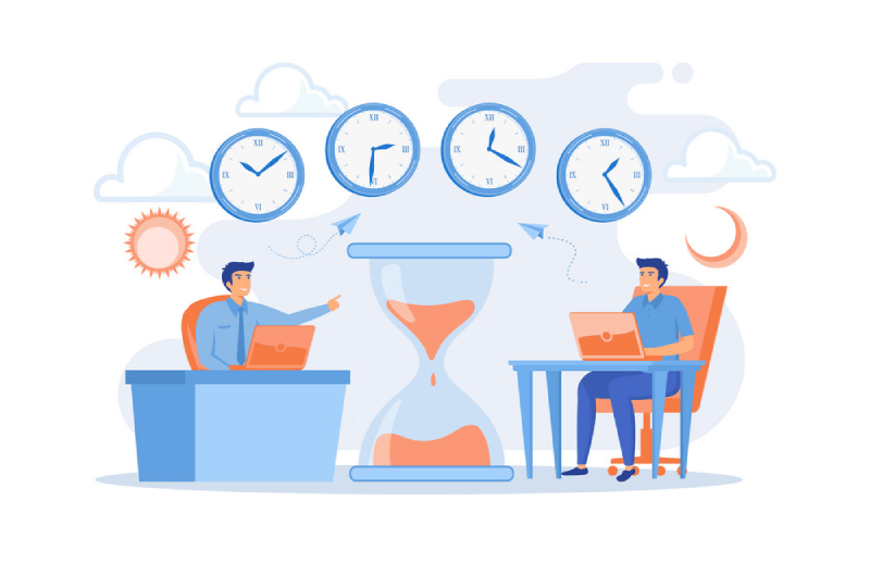 two people discussing scheduling in different time zones