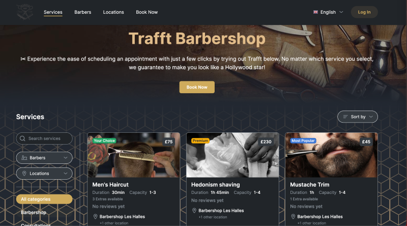 barbershop booking page design example