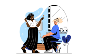 illustration of a beauty salon owner taking care of a customer