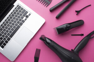 Laptop and hair salon equipment
