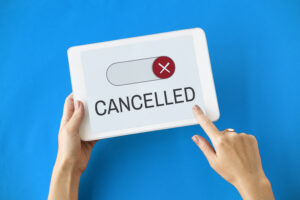 Illustration with slider that says "cancelled"