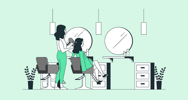 a beauty salon illustration depicting a beautician with a client