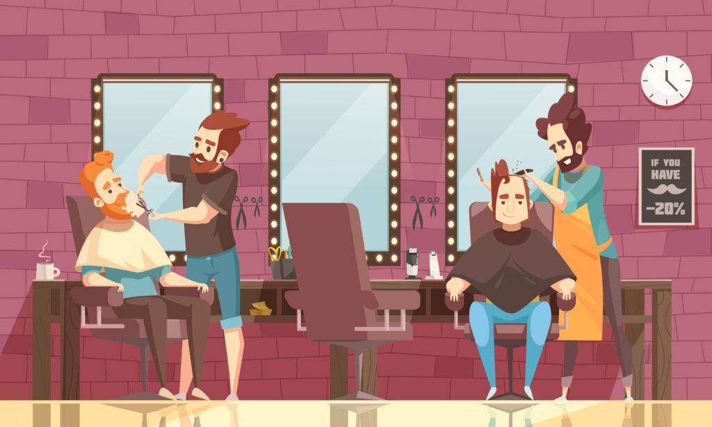 barbershop and barbers giving their clients a hair and beard trim