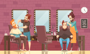 barbershop and barbers giving their clients a hair and beard trim