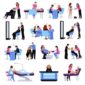 Beauty salon people set of different procedures and services in flat style isolated vector illustration