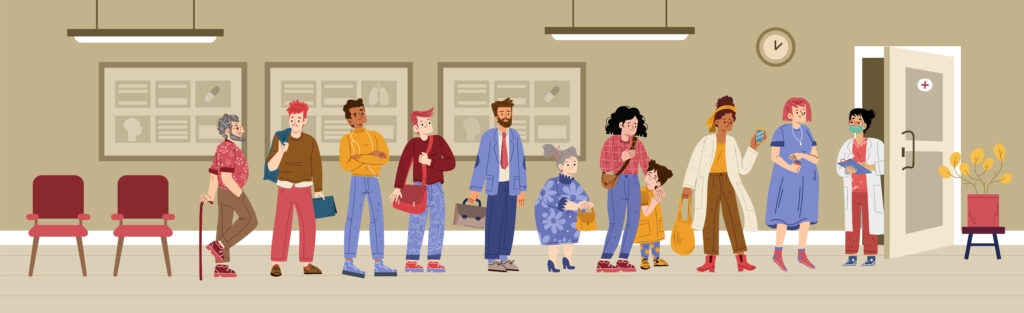 Illustration of people waiting in line
