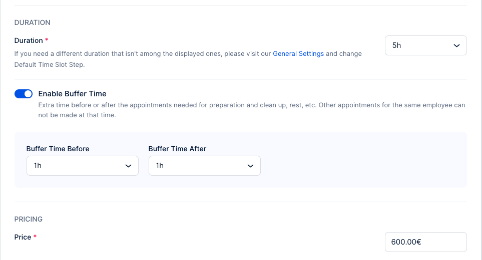 Screenshot of adding appointment buffer time 