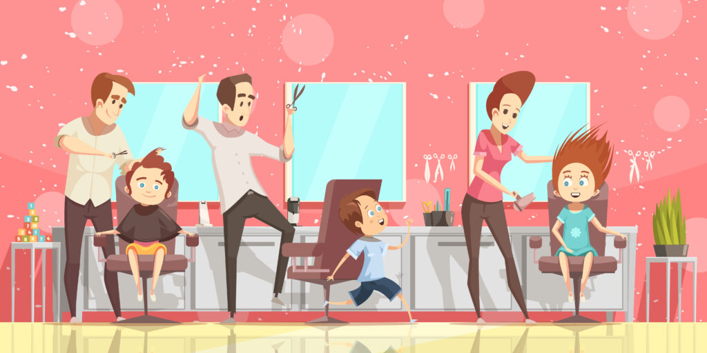 Hair Salon Background Illustration; hair stylists with clients