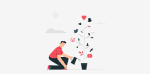 an illustration of a person watering a social media marketing tree