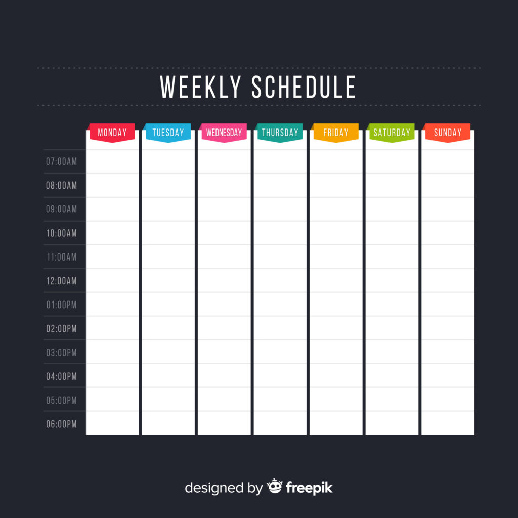 Weekly schedule with days and hours