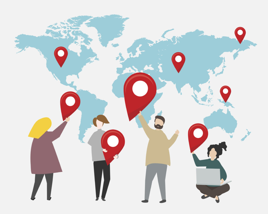 Checkpoints on the world map illustration