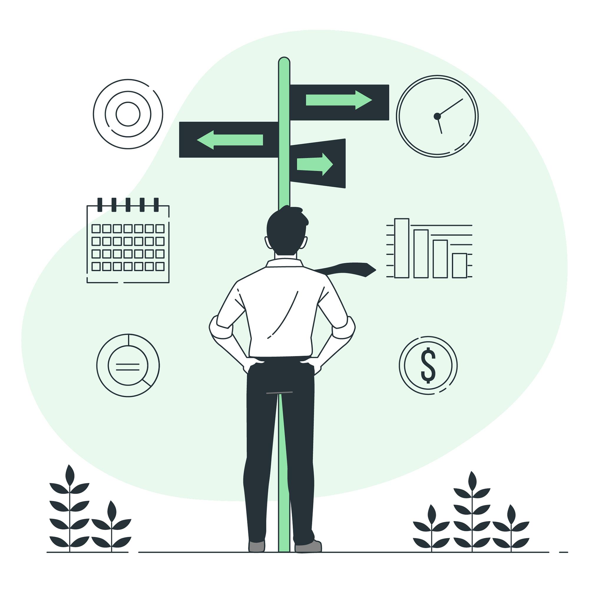 Business decision making. Индивидуализация illustration. Кредитный контроль рисунок креативный. Выбор вектор. Обеспечение рисунок.