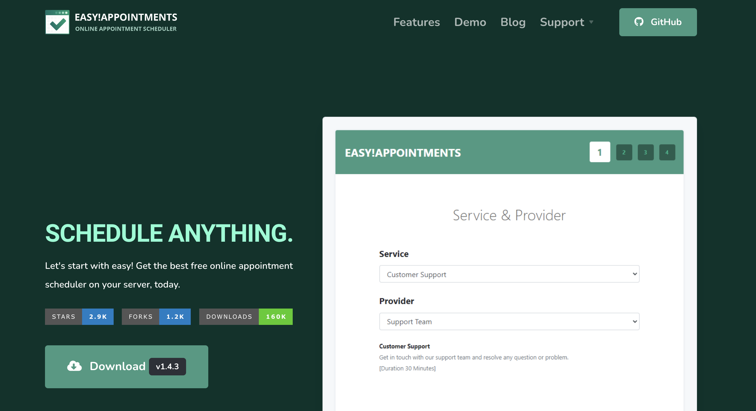 EasyAppointments open source scheduling software homepage screenshot